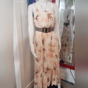 Miss Me Cream Maxi Dress with Tan Palm Print